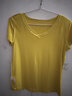 艾路丝婷夏装短袖T恤女士纯色上衣棉打底体恤衫TX35610 V领黄色 L 实拍图