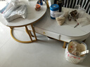 森生林岩板茶几客厅小户型简约轻奢椭圆形可伸缩茶桌 C14-1金架白箱 雪山白+雪山白 120cm椭圆茶几+80cm小圆边几 实拍图