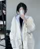 妃奥绒秋冬季慵懒风毛衣开衫外套女2024新款高级感连帽假两件针织衫上衣 米白色 加厚 均码【建议90-140斤】 实拍图