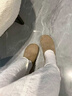 依思 Q（exull）真皮勃肯半拖女2025秋冬新款休闲软底外穿包头拖鞋女一脚蹬懒人鞋 卡其色【内增高4cm】-百人购买 37 实拍图