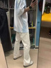 美式vibe裤子高街潮牌百搭纯白色牛仔裤男直筒修身显瘦痞帅微喇裤 白色-807 常规 3XL 实拍图