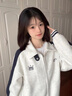 棉致复古开衫卫衣外套女秋冬季新款宽松小个子撞色立领休闲运动加绒 白灰色【3058常规高品质】 L 100-120斤 实拍图