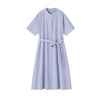 无印良品（MUJI）女式 凉感 短袖衬衫连衣裙女装裙子纯棉25年夏季长裙 萨克森蓝条纹 S (155/80A) 实拍图