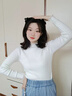 翊尚美毛衣女冬新款春秋季半高领针织衫女士打底衫修身显瘦蕾丝内搭上衣 白色【春季薄款】 M 【90-115斤】 实拍图