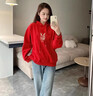 卫衣女连帽加绒加厚宽松上衣服秋冬装外套学生韩版潮 福字连帽 加绒 卫衣红色 L 实拍图