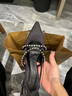 CHARLES&KEITH亮钻一字带尖头包头复古高跟凉鞋婚鞋子女鞋生日礼物CK1-61720199 BLACK TEXTURED黑色纹理 38 实拍图