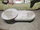 森生林岩板茶几客厅小户型简约轻奢椭圆形可伸缩茶桌 C14-1黑架白箱 香奈白+香奈白 120cm椭圆茶几+80cm小圆边几 实拍图