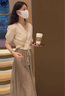 卡吉蘭娜新款连衣裙2025夏季女装收腰显瘦纱裙法式温柔风气质两件套装裙子 杏色上衣+咖色裙子 2XL （129-138斤） 实拍图