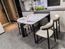 博圣瑞复古风黑色岩板餐桌椅组合家用现代简约小户型客厅实木可伸缩饭桌 岩板伸缩餐桌+钥匙扣椅*10 颜色备注 133cm *85cm*75cm 实拍图