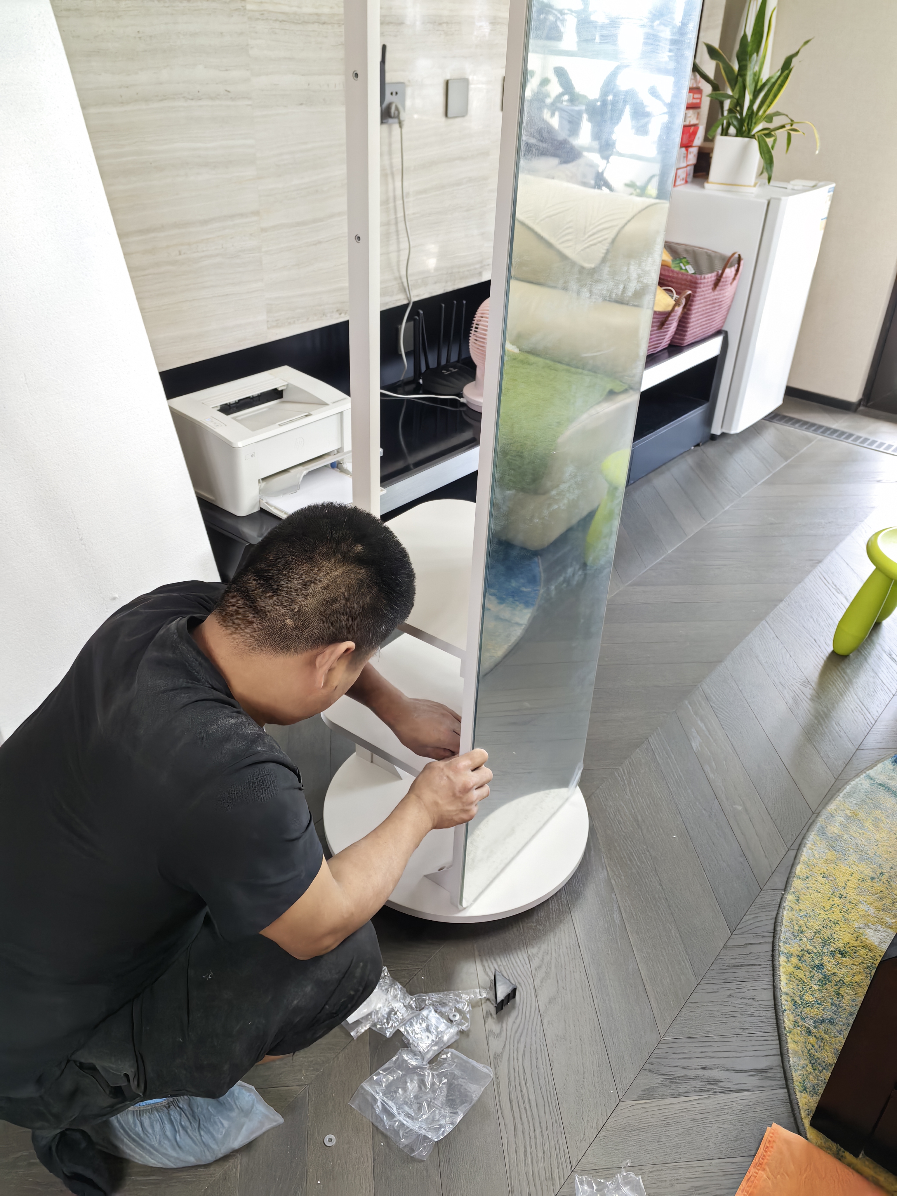 木屋记全身镜落地镜家用挂衣架一体镜子可旋转衣帽试衣镜卧室实木穿衣镜 【橡胶木】-包安装【实木】特大号-移动款2层-白色 实拍图