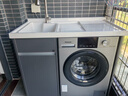 顾家家居（KUKA）洗衣机一体柜伴侣台盆阳台洗衣机柜太空铝洗衣柜G-07401 110cm|轻奢灰左盆|右盆找客服 实拍图