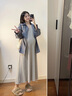 革曼孕妇装套装秋季2025韩版慵懒风春秋衬衫孕妇连衣裙两件套背心长裙 浅灰吊带裙 XL 实拍图