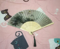 六品堂扇子古风折扇中国风女男汉服旗袍古典舞蹈跳舞儿童夏季随身便携绢布折叠小扇子 竹枝 实拍图