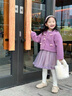 班喜迪女童连衣裙秋装新款洋气儿童公主裙套装秋冬薄绒宝宝外套周岁礼服 紫色 100 cm 实拍图