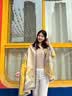 CYBER KITTEN韩系拼色玉兰花时尚仿羊绒围巾女秋冬季百搭气质围脖御寒保暖披肩 黄色 实拍图