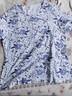 AB女纯棉印花睡衣中老年圆领短袖妈妈款家居服单件上衣汗衫 蓝彩苏 4XL 实拍图