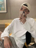 名创优品（MINISO）长袖t恤男春秋季宽松休闲百搭纯棉打底衫简约百搭圆领男装上衣服 白色(折纸飞机) L 175(体重120-140斤左右) 实拍图