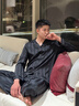 雅鹿冰丝睡衣男春秋夏天家居服男士仿真丝条纹秋季男生四季款套装 NSMLZ-2242-黑色【主推款】 XL 男【125-145斤】 实拍图