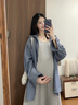 革曼孕妇装套装秋季2025韩版慵懒风春秋衬衫孕妇连衣裙两件套背心长裙 浅灰吊带裙 XL 实拍图