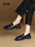 ZHR乐福鞋女春秋复古金属扣粗跟女鞋一脚蹬单鞋女两穿 AH352 黑色 36 实拍图