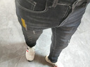 杰门森牛仔裤男秋冬季修身小脚裤子男士破洞弹力休闲裤韩版潮牌男裤长裤 K53黑色常规 30 【2尺3】体重120-125斤 实拍图