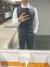 罗蒙伴郎服套装兄弟装团男西装马甲衬冬季新郎结婚礼服西服套装外套 灰色(马甲+衬衫+西裤)+红色领结 XL 实拍图