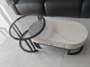 森生林岩板茶几客厅小户型简约轻奢椭圆形可伸缩茶桌 C14-1黑架白箱 雪山白+黑玻 100cm椭圆茶几+70cm小圆边几 实拍图