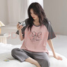 睡衣女款夏天短袖七分裤夏季带胸垫韩版休闲少女士家居服套装 603【固定胸垫】 L （100-120斤） 实拍图