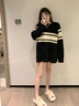 壹源港黑白条纹毛衣女宽松外穿慵懒风百搭显瘦秋冬新款针织衫上衣长袖潮 1239_黑色  M (建议90-105斤) 实拍图