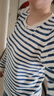 LOVER RUCCI法国纯棉秋冬季新款圆领条纹卷边针织衫女纯棉线长袖t恤宽松打底 米蓝色 M 实拍图
