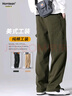 Homlean日系文艺休闲裤男秋季纯棉宽松直筒百搭修身简约长裤8335军绿L 实拍图