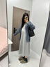 革曼孕妇装套装秋季2025韩版慵懒风春秋衬衫孕妇连衣裙两件套背心长裙 浅灰吊带裙 XL 实拍图