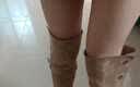 COSMICKISS两穿翻折叠厚底长筒靴女秋冬季过膝绒面长靴女款显瘦高筒骑士靴子 卡其色 36 实拍图