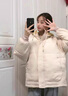 连帽短款棉衣女冬季韩版宽松学院风棉服外套撞色百搭面包服J601 米白色 M （100-115斤） 实拍图