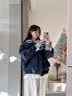 马克华菲假两件格子拼接羽绒棉服男女冬季新款加厚棉衣外套 藏青色 XL 实拍图
