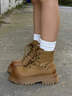 ZHR马丁靴女户外登山耐磨女靴美拉德风轻便厚底靴子女 JT28 黄色 37 实拍图