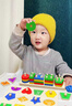 童木星儿童玩具1-3岁宝宝婴幼儿蒙氏早教玩具积木益智形状配对几何套柱 几何五套柱+形状手抓板拼图 实拍图