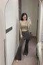 尤克达蒂（yookdd）瑜伽裤女假两件修身遮胯微喇裤裙高腰提臀运动健身裤普拉提训练服 【灰色M】建议80-105斤 实拍图