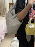 OMTO女包经典老花托特包女大容量单肩包高级轻奢手提包生日礼物送女友 浅灰色(大号) 实拍图