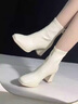 达芙妮官方 白色短靴女2025新款秋冬法式高跟瘦瘦靴子气质百搭马丁靴女 米白【7CM高跟款】 35 实拍图