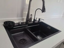 TOSO日式厨房水槽大单槽手工304不锈钢台中下洗菜盆一体盆飞雨洗碗池 米粒微晶4MM款-圆形抽拉龙头顶配 68*45CM 实拍图
