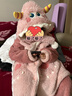 果壳（Gukoo）睡衣女可爱小怪兽冬季厚款家居服套装珊瑚绒睡衣女冬款D情人节 粉色女套 XS 实拍图