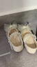 G.DUCKKIDS小黄鸭女童公主鞋2025夏季儿童皮鞋水晶鞋宝宝单鞋百搭软底舞蹈鞋 米白色-2025年新款 23 内长14.5cm 实拍图
