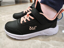 361°儿童运动鞋男童跑鞋秋冬密网轻便魔术贴女童皮革加绒保暖运动鞋 【皮革】碳黑/日落粉色 36 实拍图