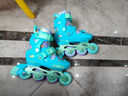 米高轮滑鞋S3儿童花样溜冰鞋套装高端平花四码调节直排初学花式旱冰鞋 蓝色(K8S头盔+KP1护具+包+护臀） S (29-32) 实拍图