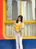 CYBER KITTEN韩系拼色玉兰花时尚仿羊绒围巾女秋冬季百搭气质围脖御寒保暖披肩 黄色 实拍图
