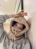 帽子冬季女保暖面罩围脖一体帽防风防寒护耳小熊帽可爱卡通帽 咖啡色 实拍图
