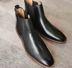 德赛（Desai）高帮男士切尔西靴头层牛皮英伦风复古马丁靴商务休闲潮流男鞋 黑色 40码  实拍图