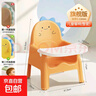 加厚宝宝吃饭桌餐椅婴儿童成长椅子家用矮凳塑料防滑幼儿园靠背椅 橘色-蓝色硅胶角【防撞】-带餐盘 实拍图