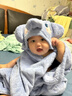欧孕（OUYUN）婴儿浴巾珊瑚绒速干儿童斗篷浴袍带帽宝宝洗澡浴衣 大象145*85 实拍图